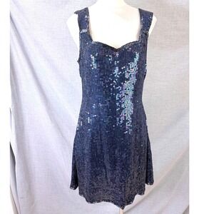Vintage Expressions Silk Sequin Mini Dress Iridescent Blue Party Dress 12